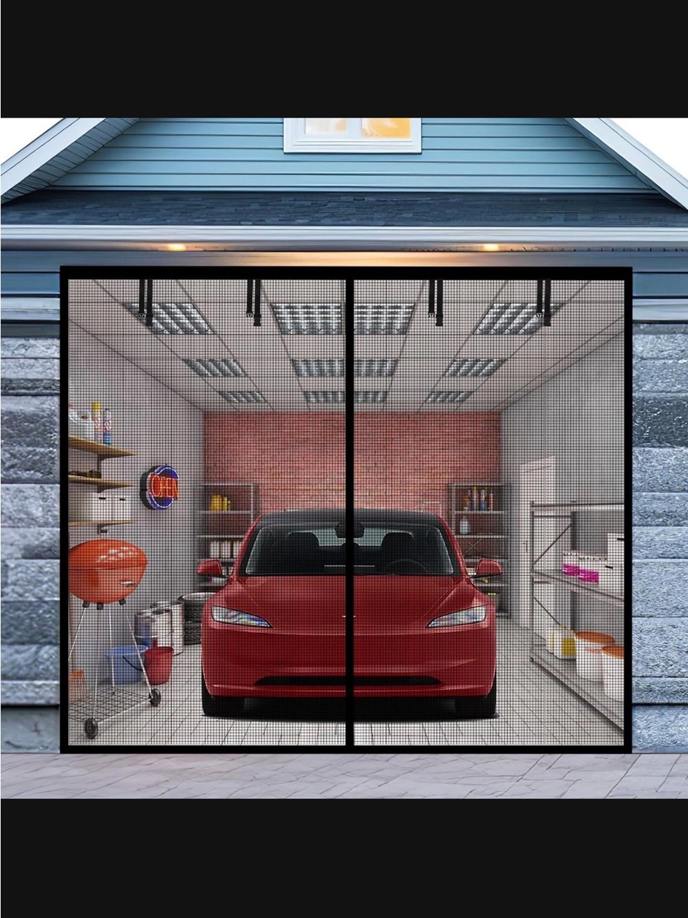Amazon Black Magnetic Mesh Garage Screen - Black Frame